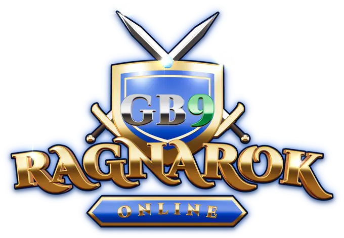 GB9 Ragnarok Online: escudo azul com GB9, espadas cruzadas e o nome RAGNAROK ONLINE em dourado